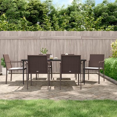vidaXL - Tuinstoelen - 6 - st - met - kussens - 56x59x84 - cm - poly - rattan - bruin
