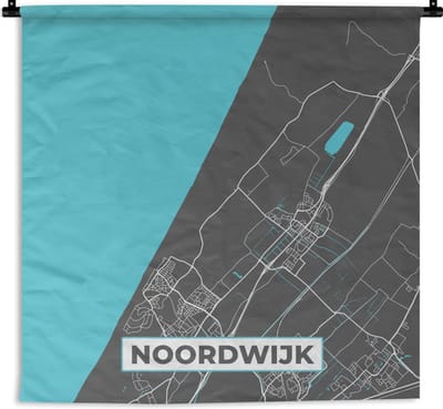 Wandkleed - Plattegrond - Noordwijk - Grijs - Blauw - 120x120 cm - Wandtapijt