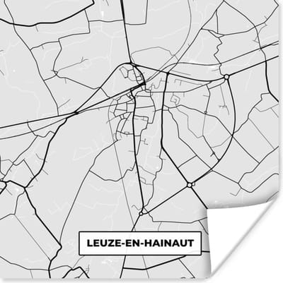 Poster België – Leuze en Hainaut – Stadskaart – Kaart – Zwart Wit – Plattegrond - 100x100 cm XXL