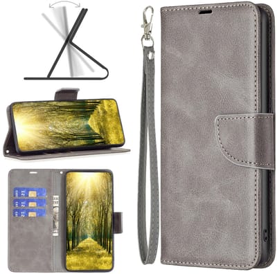 MobyDefend Hoesje - Geschikt voor Xiaomi 15T Pro - Wallet Book Case Met Koord - Grijs
