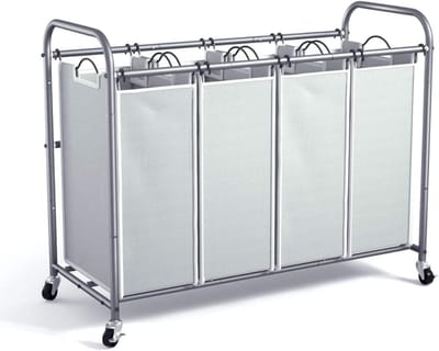 Nexvo® Wassorteerder 4 vakken - Wasmand 4 vakken - Wasmand Op Wieltjes – Grijs - ‎100cm x 43cm x 81cm