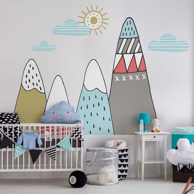 Muurstickers voor kinderkamers - Babykamerdecoratie - Gigantische kindermuursticker met Scandinavisch bergdesign IVKA - 80x120cm