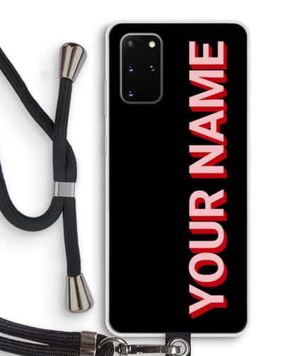 Gepersonaliseerd - Case Company® - Hoesje met koord geschikt voor Samsung Galaxy S20 Plus hoesje met Koord - Namecase - Telefoonhoesje met Zwart Koord - Bescherming aan alle Kanten en Over de Schermrand