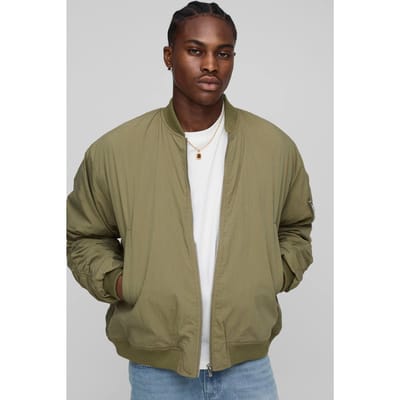 Boxy Fit Peached Geborduurde MA1 Bomber Jacket | Olive | Size XS
