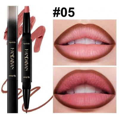 2-in-1 Dubbelzijdige Lippenstift & Lip Potlood, Natuurlijke Langhoudende Matte Finish, Voor Singles Feest, Kerstmis, Draagbare Cosmetica