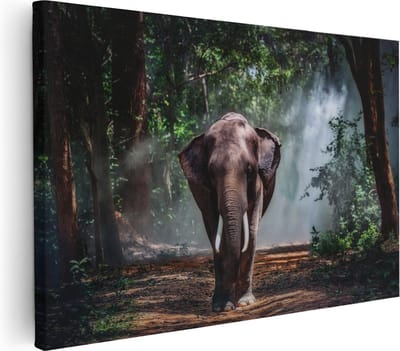 Artaza Canvas Schilderij Olifant Bos - 30x20 cm - Klein - Wanddecoratie Jungle - Muurdecoratie Dieren - Kamer Accessoires