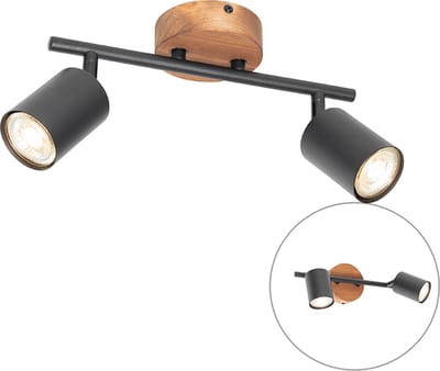 QAZQA jeana - Industriele Wand en Plafondspot | Spotje | Opbouwspot - 2 lichts - L 38 cm - Bruin - Industrieel - Woonkamer | Slaapkamer | Keuken