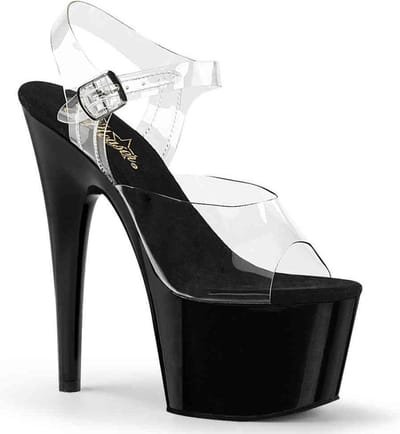 Pleaser - ADORE-708 Sandaal met enkelband, Paaldans schoenen - Paaldans schoenen - 44 Shoes - Zwart/Transparant