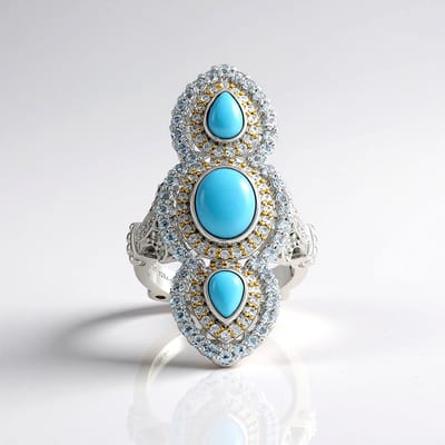 Cavill - Elegante Ring - 925 Sterling Zilver Gerhodineerd - Sleeping Beauty Turkoois Ovaal 1,33 ct - Topaas & Zirkon Accenten - Dallas Prince Design