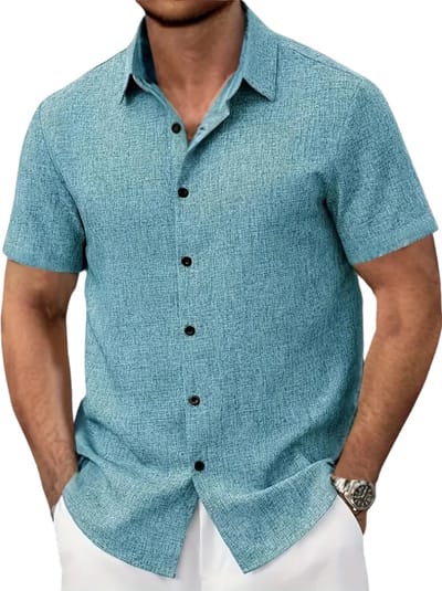 Livano Linnen Blouse Heren - t shirt - Polo - Overhemd - Shirt - Zomer - Ibiza Stijl - Hemelsblauw - Maat S