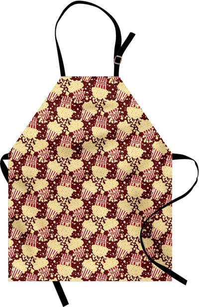 ABAKUHAUS hobby-kookschort met film- en popcornpatroon, heldere kleuren, in hoogte verstelbaar, wasbaar, vlekkenprint, Maroon-multikleur