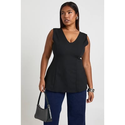 boohoo Dames Plus Gestructureerde Peplum Top | Black | Maat: 16