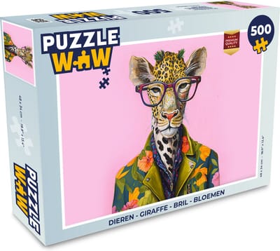 Puzzel Dieren - Giraffe - Bril - Bloemen - Legpuzzel - Puzzel 500 stukjes