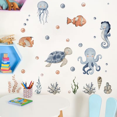 Muursticker kinderkamer | Onderwater dieren | vissen | schildpad | Kwallen|Stickers zelfklevend | Kinderkamer | Babykamer | slaapkamer | Meisje | Jongen | Huis inrichting | Stickerkamer®