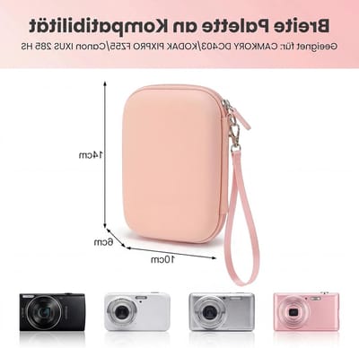 Compacte Camera Tas Geschikt voor IXUS 285 HS, Camcorders en Kodak Pixpro, Klein Ontwerp met Netvak, Ideaal voor Reisfotografie, Opslag voor SD Kaarten en Batterijen, Roze