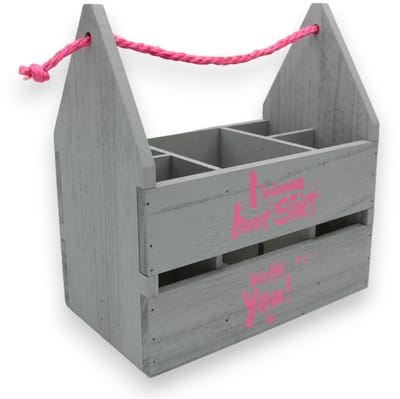 UNUS® Houten flessendrager I wanna have Sekt with you grijs