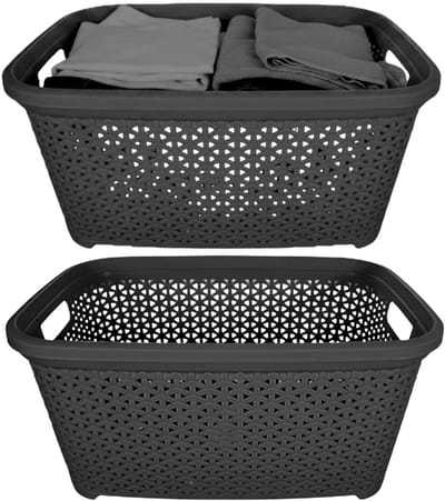 Storage Solutions wasmand - 2x - 35 liter - donkergrijs - 54 x 37 x 26 cm - Kunststof - Draagmand