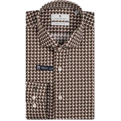 Thomas Maine Overhemd Roma Modern Kent Vintage 3D Pattern Dark Olive / male