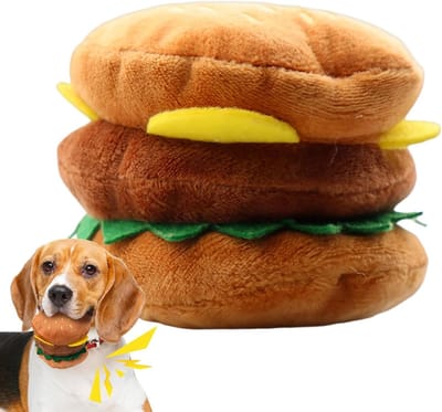 Hond kauwspeelgoed - hamburger huisdier speelgoed, piepend dier speelgoed 50g | Interactieve geluidsuitgevende trainingshulp textuur gevulde vorm voor kleine en middelgrote huisdieren