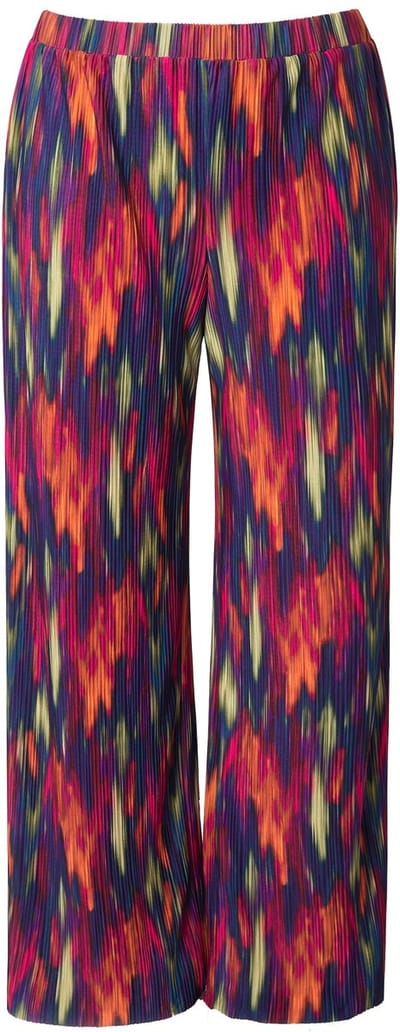 MIAMODA - Dames - Geplooide broek wijde rechte pijp kleurig motief - Donkerblauw - Maat 42