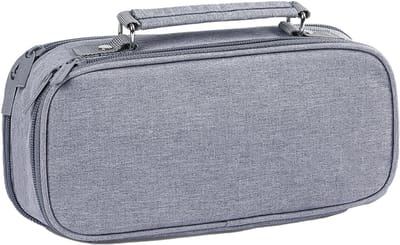 longziming -Canvas Pennenzakje Groot – Dubbele Rits met Handvat – Praktisch Etui voor School, Kantoor en Reizen, 23,5x11x4 cm (Grijs)