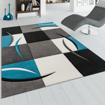 Flycarpets Diamesa Modern Vloerkleed - Blauw / Zwart / Grijs - 160x230 cm - Laagpolig Tapijt Woonkamer