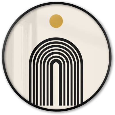 Poster in lijst Rond - Fotolijst 60x60 cm - Posters - Minimalistisch - Zwarte boog - Gouden cirkel - Ronde posterlijst zwart - Decoratie - Wanddecoratie woonkamer - Muurdecoratie slaapkamer