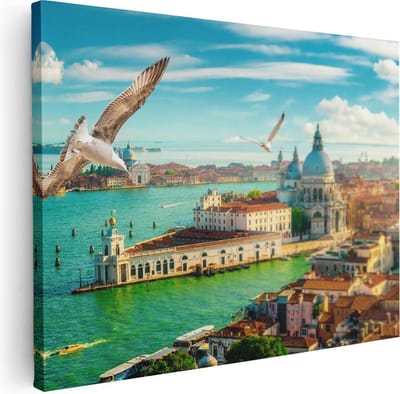 Artaza Canvas Schilderij Zeemeeuw - 40x30 cm - Klein - Wanddecoratie Venetië - Muurdecoratie Skyline - Kamer Accessoires Zee