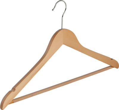 De Kledinghanger Gigant - Kledinghanger - Volwassenen - 7131BA - 40 Stuks - Blousehanger - Shirthanger - Lotushout - Naturel Gelakt - Geknikt Model - Rokinkepingen en Anti-slip Broeklat - 44 cm - Kleerhanger (7131BA/40)