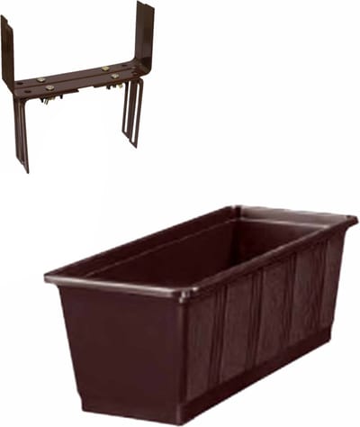 Kunststof plantenbak bruin rechthoekig 40 cm met 2 verstelbare balkon/muurbeugels
