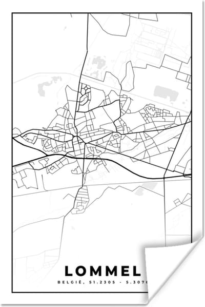 Poster België – Lommel – Stadskaart – Kaart – Zwart Wit – Plattegrond - 120x180 cm XXL