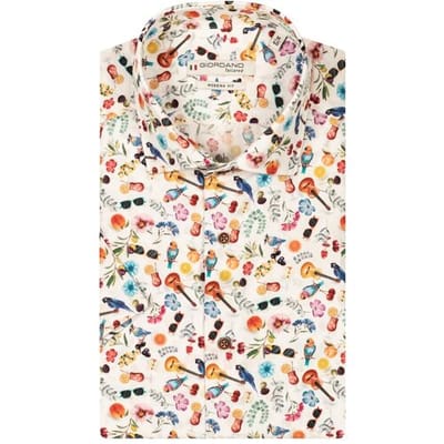 Giordano Overhemd Lago Tropical Fantasy Bright White-Multi / male