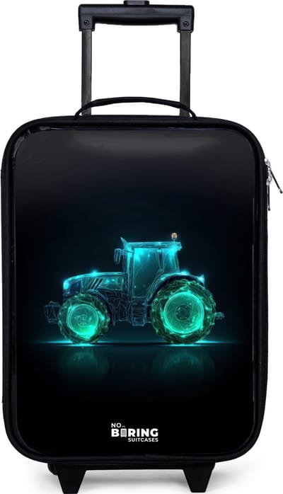 NoBoringSuitcases.com® - Kinderkoffer jongen - Kindertrolley meisje - Neontractor op zwarte ondergrond - Koffer kind lichtgewicht - Reiskoffer trolley voor kinderen - Koffertje met lichtgevende wieltjes - Rolkoffer zwart