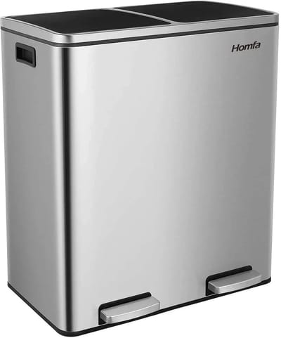 Studio Lyma Prullenbak - Afvalbak - 60 liter - 2 compartimenten - Softclose - Met pedaal - Anti-fingerprint - RVS