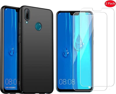 Huawei P Smart Z Hoesje Zwart TPU Siliconen Soft Case + 2X Tempered Glass Screenprotector