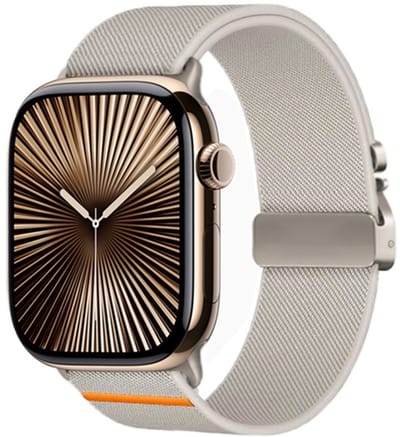 By Qubix - Geschikt voor Apple Watch bandje - Nylon bandje met Parachute sluiting - Sterrenlicht - Geschikt voor Apple Watch 44mm / 45mm / 46mm / 49mm (Ultra 1,2 en 3) - nylon - bandje iWatch