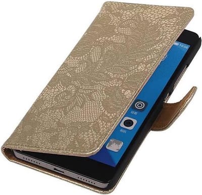 Lace Bookstyle Wallet Case Hoesjes Geschikt voor Huawei Honor 7 Goud