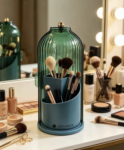 Organexa 360°Draaibare Organizer -Opberger voor Make-up Tandenborstels Tandpasta - Skincare Organizer - Transparant en Accessoires Groen