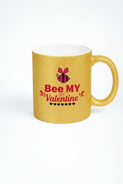 Bee My Valentine Mok - Gouden Glitter Koffiemok met Bij Design - Valentijnsdag Cadeau Liefde