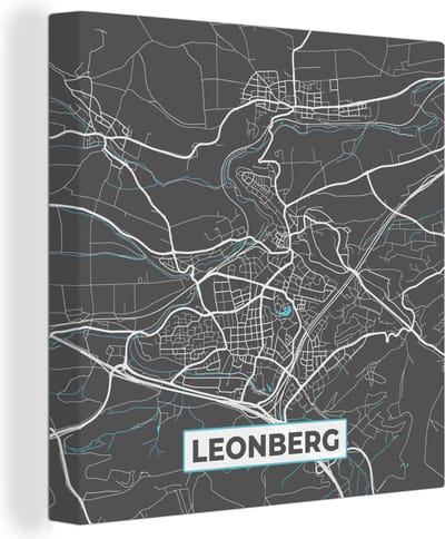 Canvas Schilderij Leonberg – Stadskaart – Blauw – Plattegrond – Stadskaart – Kaart - Duitsland - 20x20 cm - Wanddecoratie