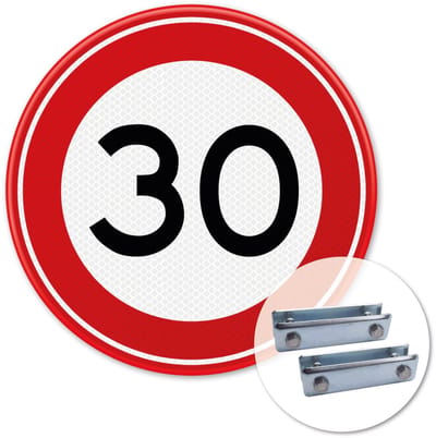 Verkeersbord Maximum snelheid 30km - A01-30 - Weerbestendig Aluminium - Ø40 cm - Bevestiging: Met hekbeugels (voor spijlen- of gaashek)