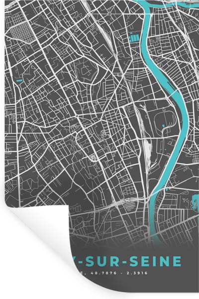 Muurstickers - Sticker Folie - Vitry-sur-Seine - Frankrijk - Plattegrond - Kaart - Stadskaart - 20x30 cm - Plakfolie - Muurstickers Kinderkamer - Zelfklevend Behang - Zelfklevend behangpapier - Stickerfolie