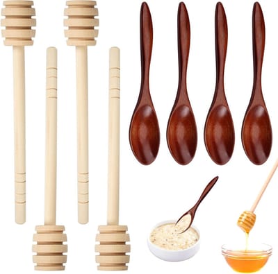Set van 8 houten honinglepels - Perfect voor het roeren en scheppen van honing, ideaal voor thee en desserts