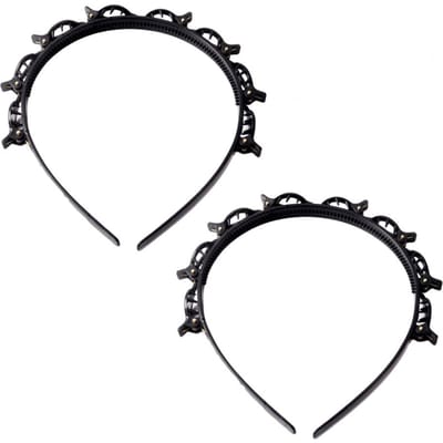 2 Pièces Serre-tête Tressé Creux à Deux Couches avec Pinces Outil de Coiffage pour Franges Serre-tête Tressé à Clipser Haute Qualité Pratique pour un Usage Quotidien noir