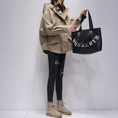 Dames Middel- en Lange Capuchon Gereedschap Lente en Herfst Nieuwe Mode Los Populair Veelzijdig Kort Jack L gray