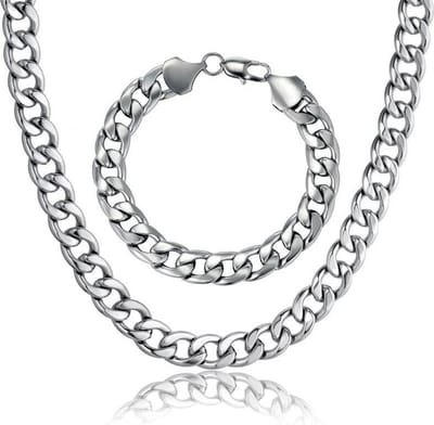 Ketting + Armband Set - Cuban Link - Zilver kleurig - 5mm - Kettingen Armbanden Sieraden Set Heren - Papa Cadeau Voor Mannen - Vaderdag