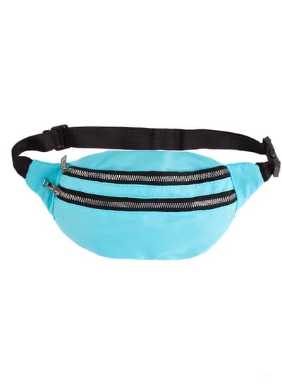 KIMU® Heuptas Lichtblauw 2 Ritsen - Fanny Pack met Twee Vakken - Zwarte Band - Tasje Heuptasje Blauw Babyblauw Festival