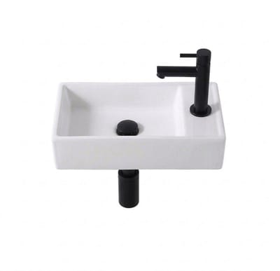 Adema Fuente fonteinset – 41x22x10 cm – keramiek wit glans – kraangat rechts – mat zwarte kraan