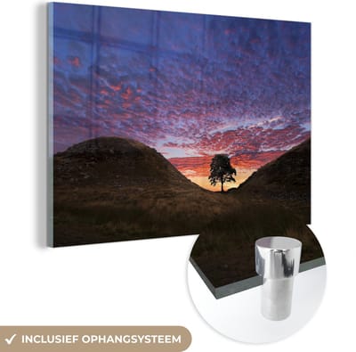 ® Glasschilderij 180x120 cm - Schilderij acrylglas - Kleurrijke lucht boven het Nationaal park Northumberland in Engeland - Foto op glas - Muurdecoratie woonkamer - Wanddecoratie slaapkamer - Schilderijen