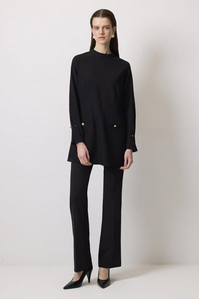 Touché Privé - Tuniek met opstaande kraag en goudkleurige details - Zwart - Dames